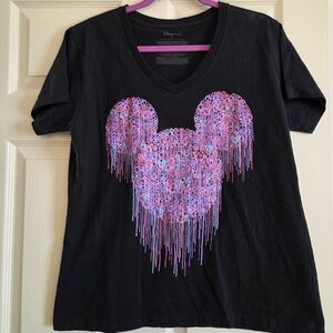 Disney Black T-Shirt with Pink and Purple Mickey Design